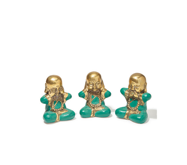 Buddha Hear No Evil Trio Set - Brass Jade