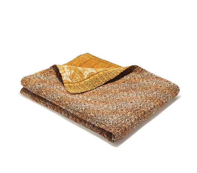 Medium Kantha Quilt - Deep Chestnut Geo Paisley & Floral