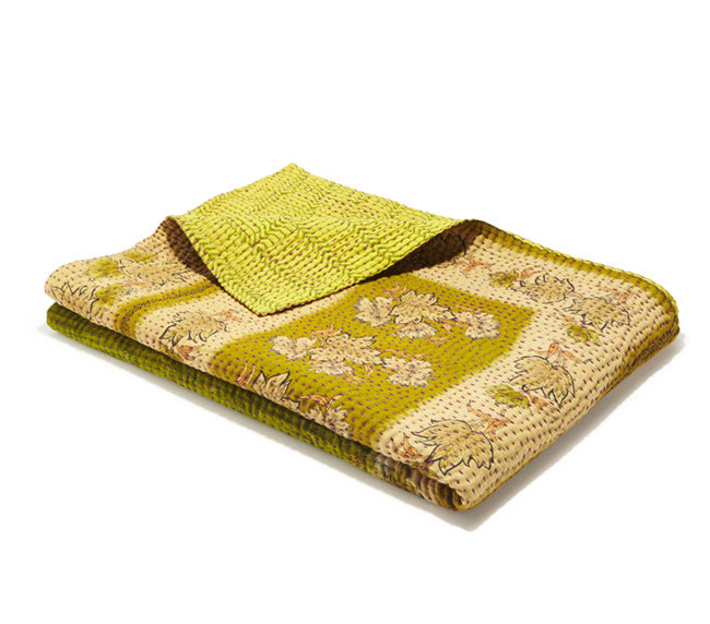 Medium Kantha Quilt - Green Geo Paisley & Floral