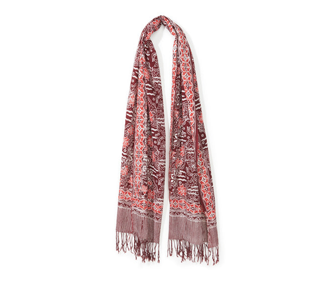 Batik Scarf - Coral & Deep Maroon