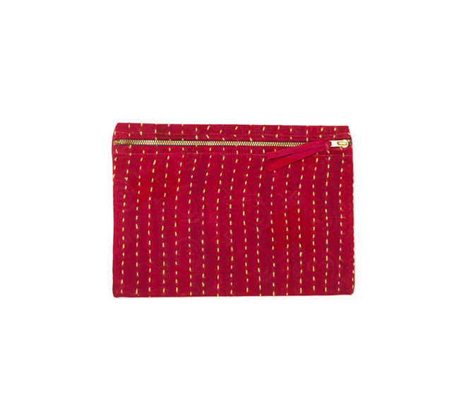 Small Kantha Pouch - Magenta Swirl