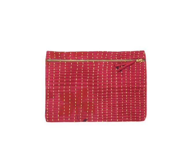 Small Kantha Pouch - Fushia Floral