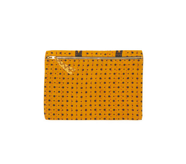 Small Kantha Pouch - Deep Yellow Dots