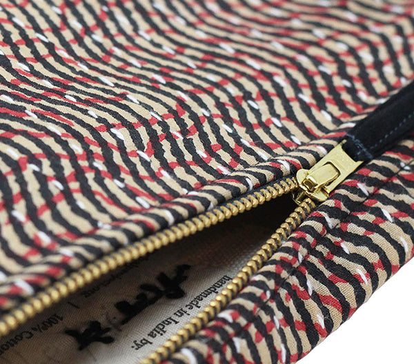 Small Kantha Pouch - Red & Black Stripe