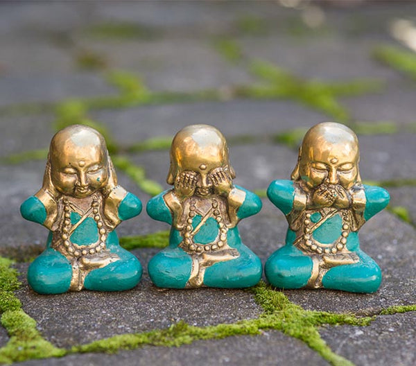 Buddha Hear No Evil Trio Set - Brass Jade