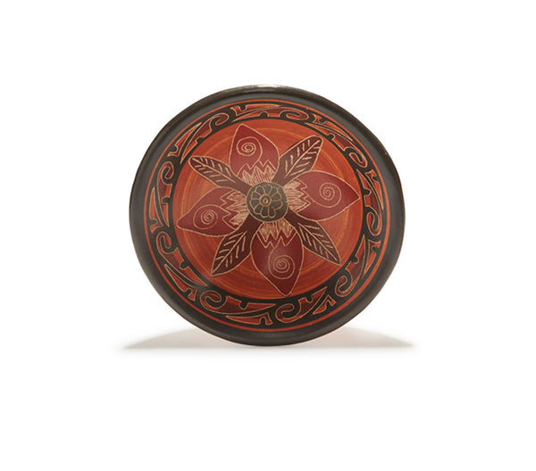 Guaitil 7" Bowl - Dark Clay Flower