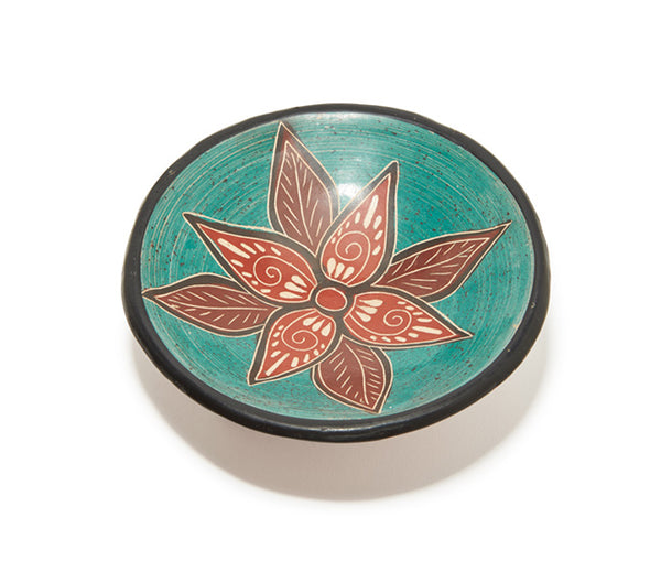 Guaitil 6" Bowl - Teal & Clay Flower
