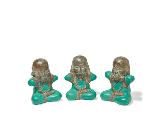 Buddha Hear No Evil Trio Set - Bronze Jade