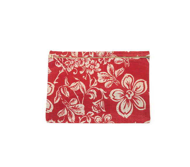 Large Kantha Pouch - Red Blossoms
