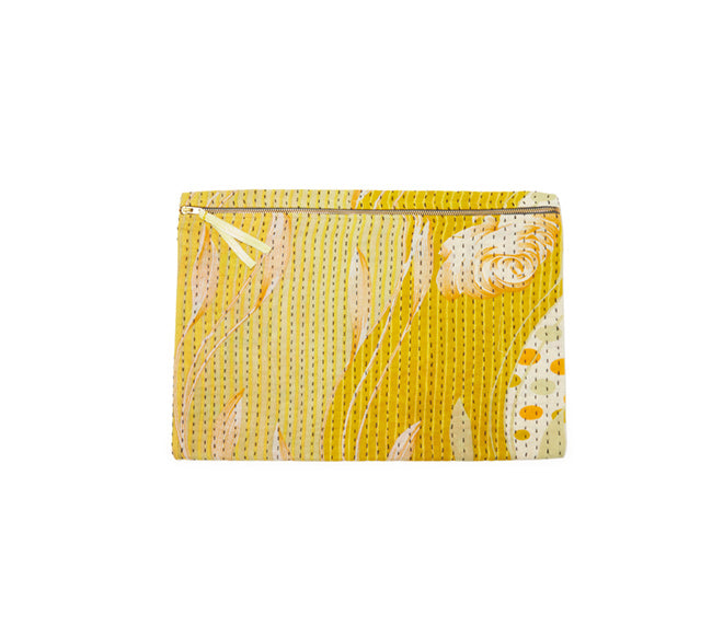 Large Kantha Pouch - Yellow Meadow Flower