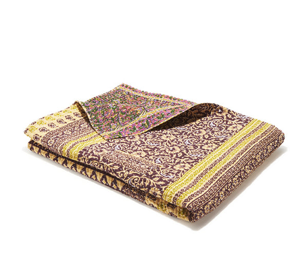 Medium Kantha Quilt - Purple Geo Paisley & Floral