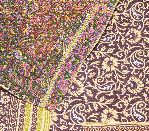 Medium Kantha Quilt - Purple Geo Paisley & Floral