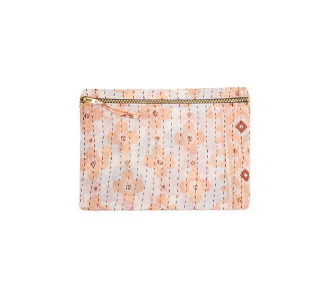 Small Kantha Pouch - Pink Pastel Poppy