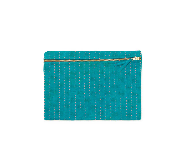 Small Kantha Pouch - Teal
