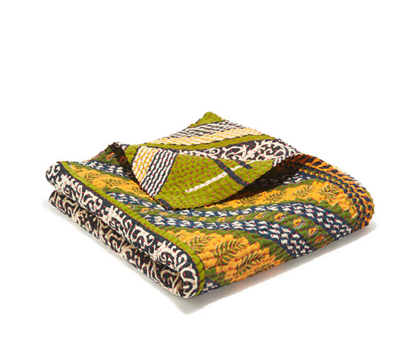 Small Kantha Quilt - Green & Blue Geo