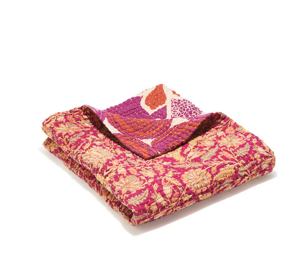 Small Kantha Quilt - Mangenta Floral & Swirls